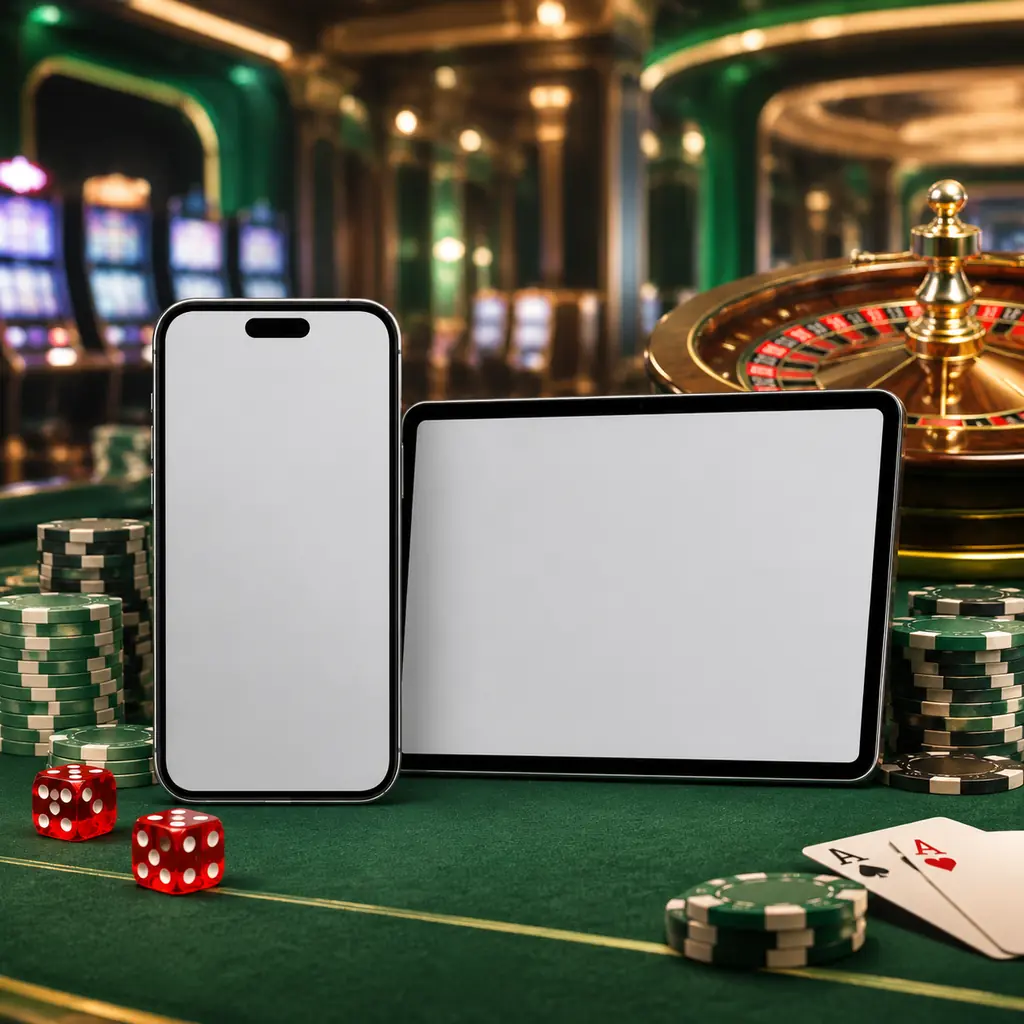 Ponsel dan tablet di dekat meja roulette