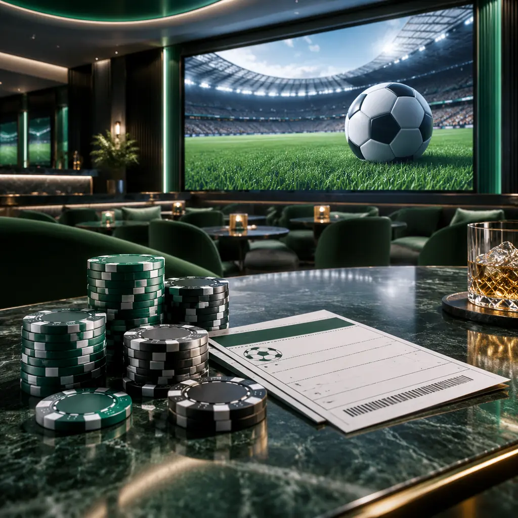 Meja sportsbook dengan layar sepak bola