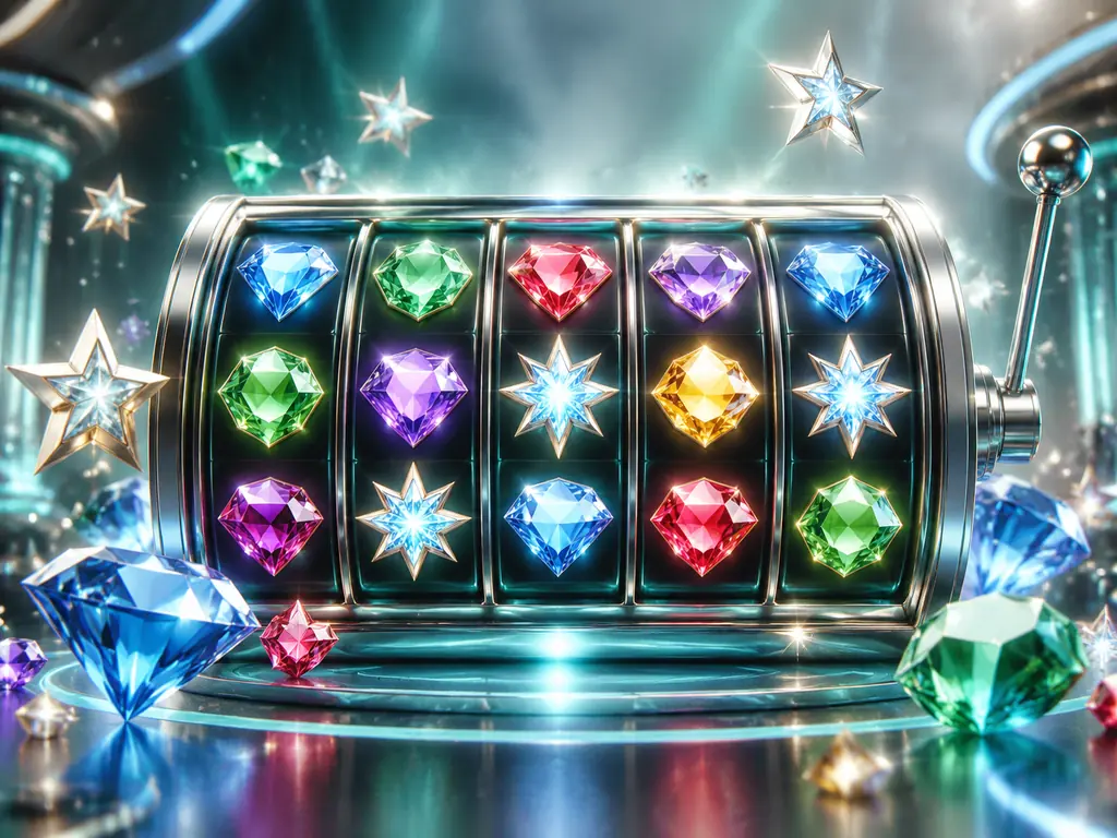 Ilustrasi slot bertema permata dalam bingkai mesin kasino