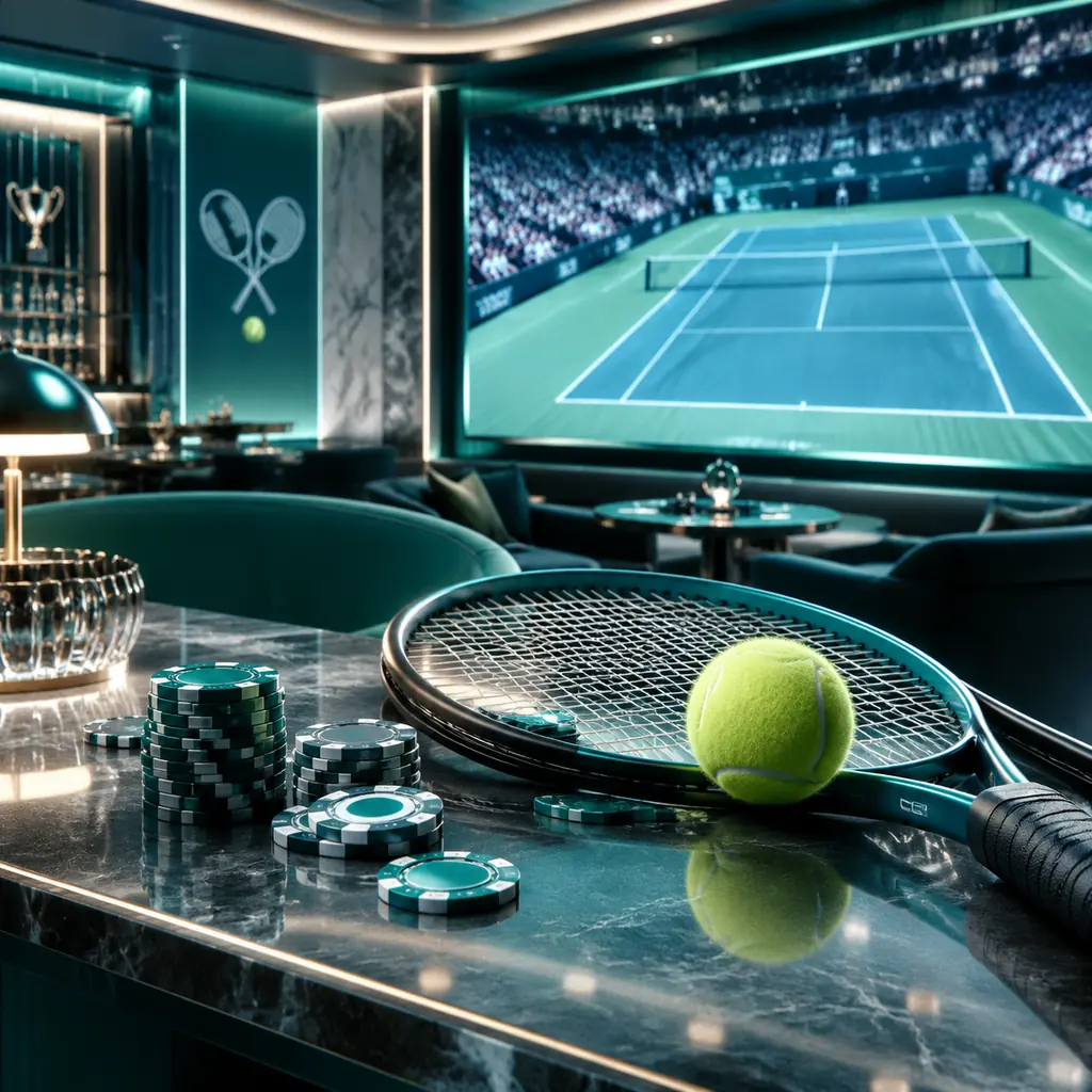 Layar pertandingan tenis di ruang sportsbook kasino
